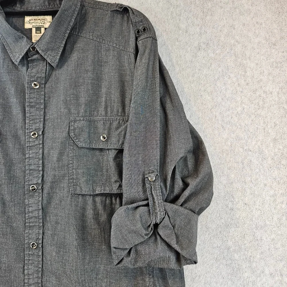 American Rag Mens XXL Gray Cotton Chambray Roll Tab Utility Button Down Shirt